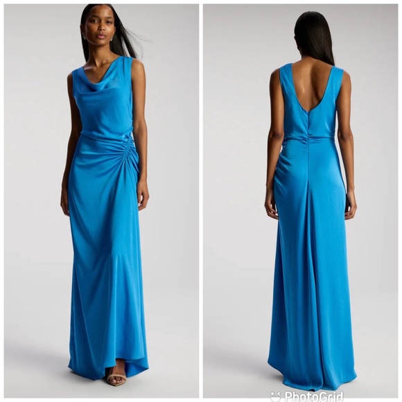 A.L.C. Ophelia Blue Satin Ruched Formal Evening Dress Gown NWT - Picture 1 of 9